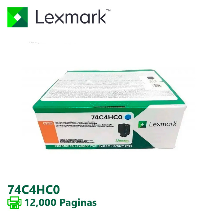 Toner 74C4HC0 Lexmark Original | CX725, CX720, CS725, CS720, CX725dhe, CX725de, CS720dte, CS720de, CS725dte, CS725de Ciano | Oficial Lexmark Lacrado